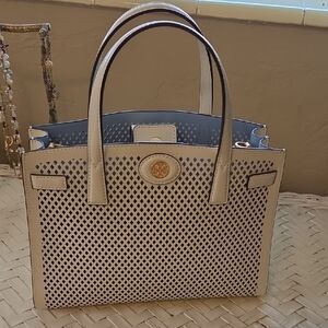 Tory Burch White Perforated Tote
